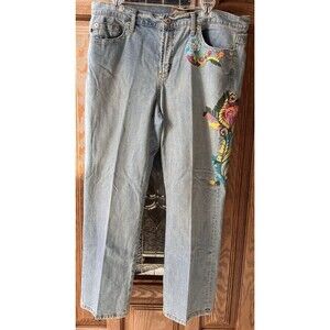 Vtg Z Cavaricci Jeans Womens High Rise Embroidered flower Straight Leg Boho S 14